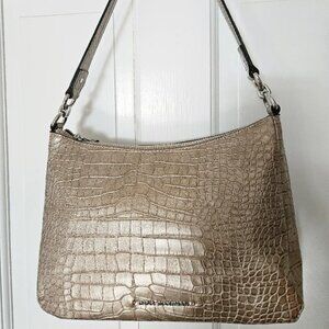 Dana Buchman light brown/pewter faux leather crocodile-embossed texture purse.